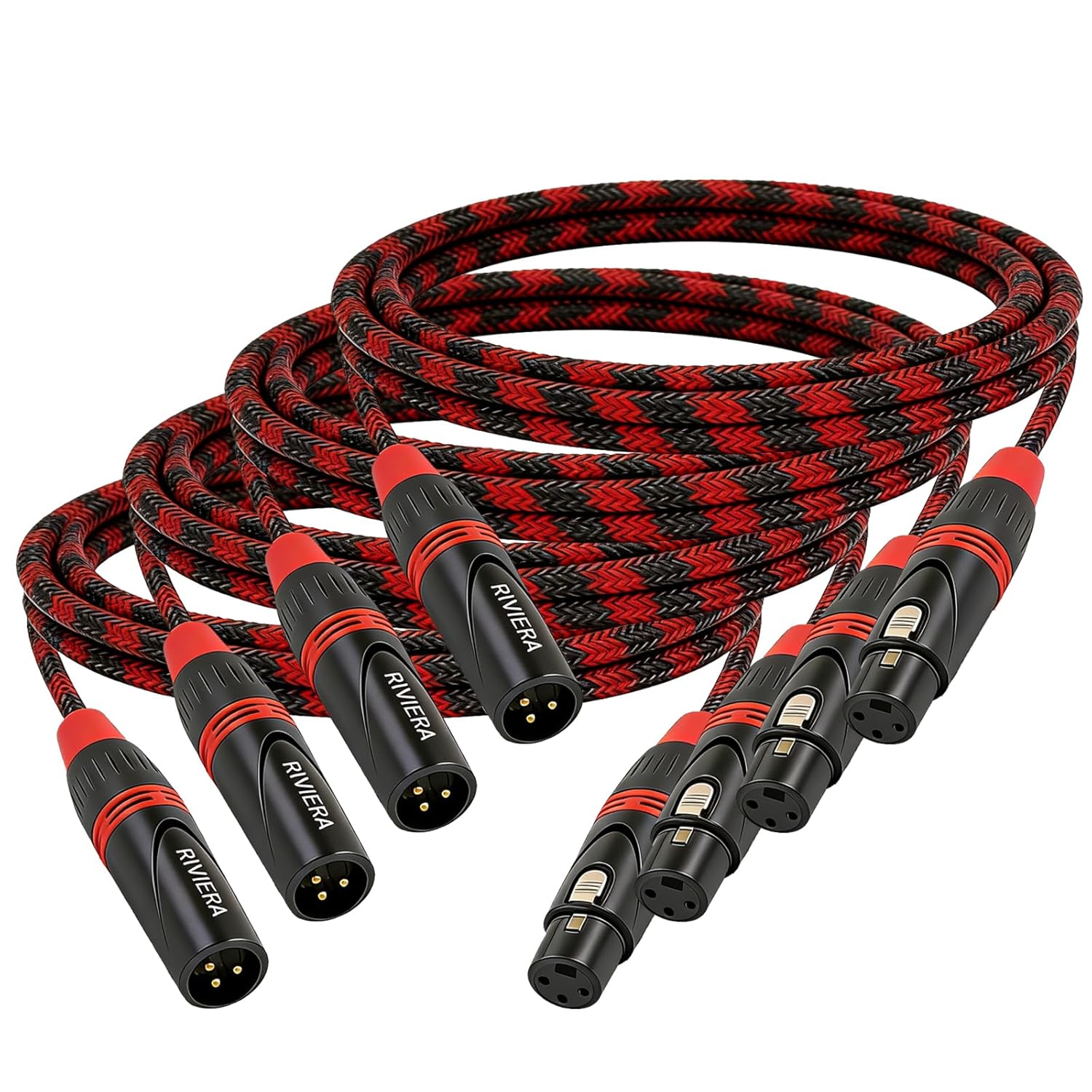 RIVIERA 20Ft 6.0M Ultra-Slim XLR 3Pin Male to Female DMX Cable – Pure Copper, Gold-Plated, Tangle-Free & Durable for Musical Instrument Audio Devices and Stage Lighting 4 Pack
