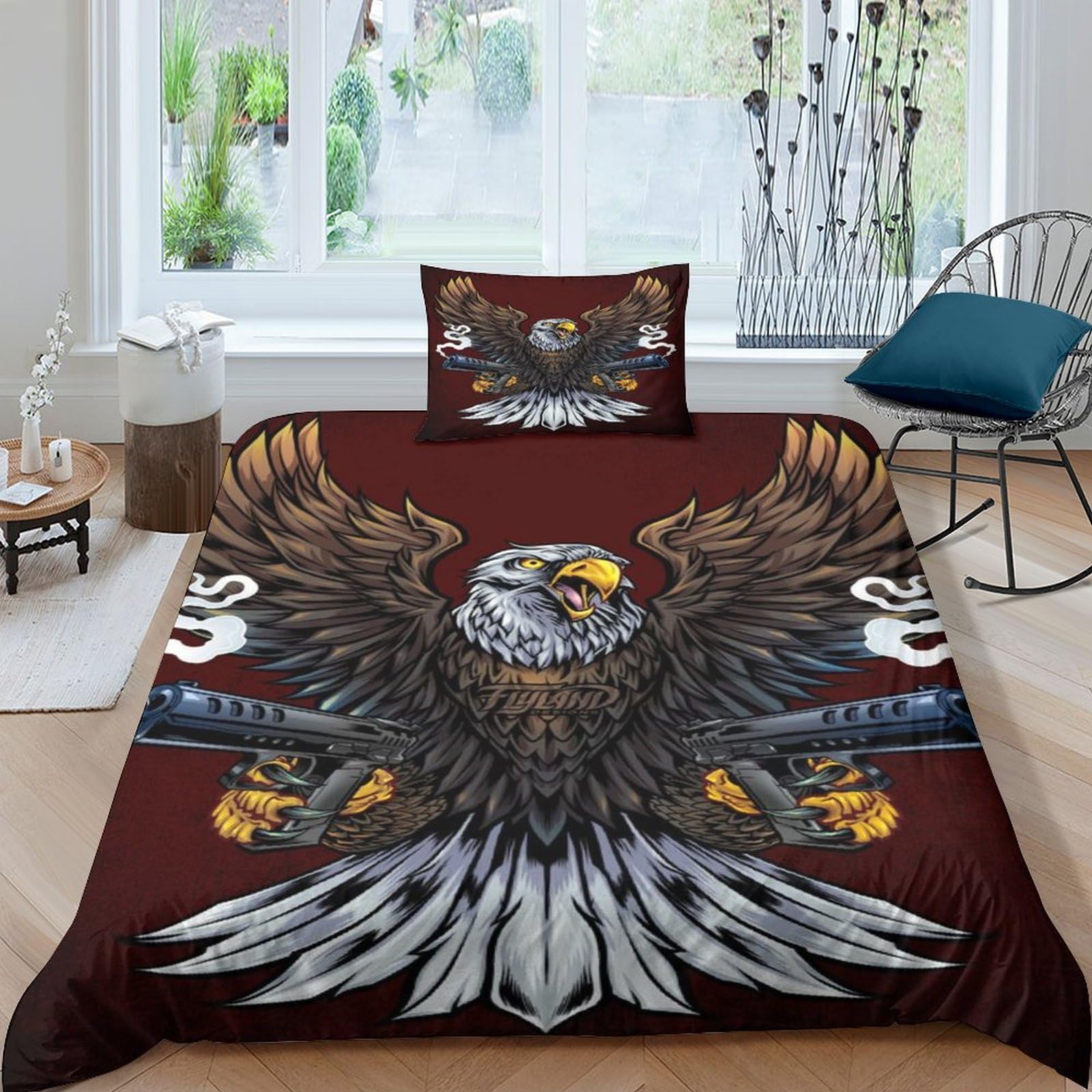 Epivo Eagle Duvet Cover Set 3D Printed Bird Set With Pillowcase Bird Quilt Cover Bed Linens Single（135X200cm）