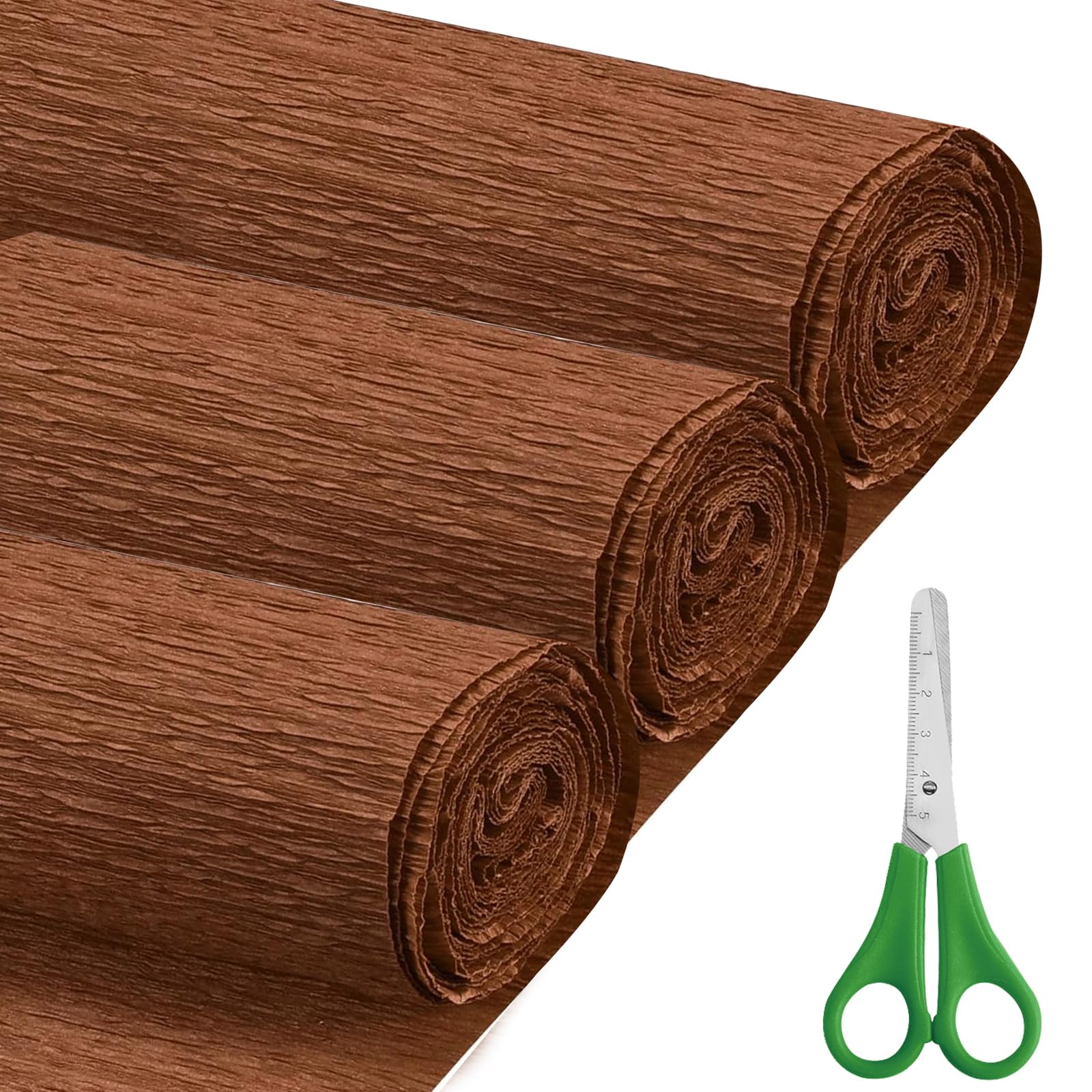 Crepe Paper Rolls (43X250CM), 3 Rolls DIY Gift Crepe Paper Set for Mother's Day, Valentine's Day, Birthday and Wedding Decoration Flowers Making (Brown)