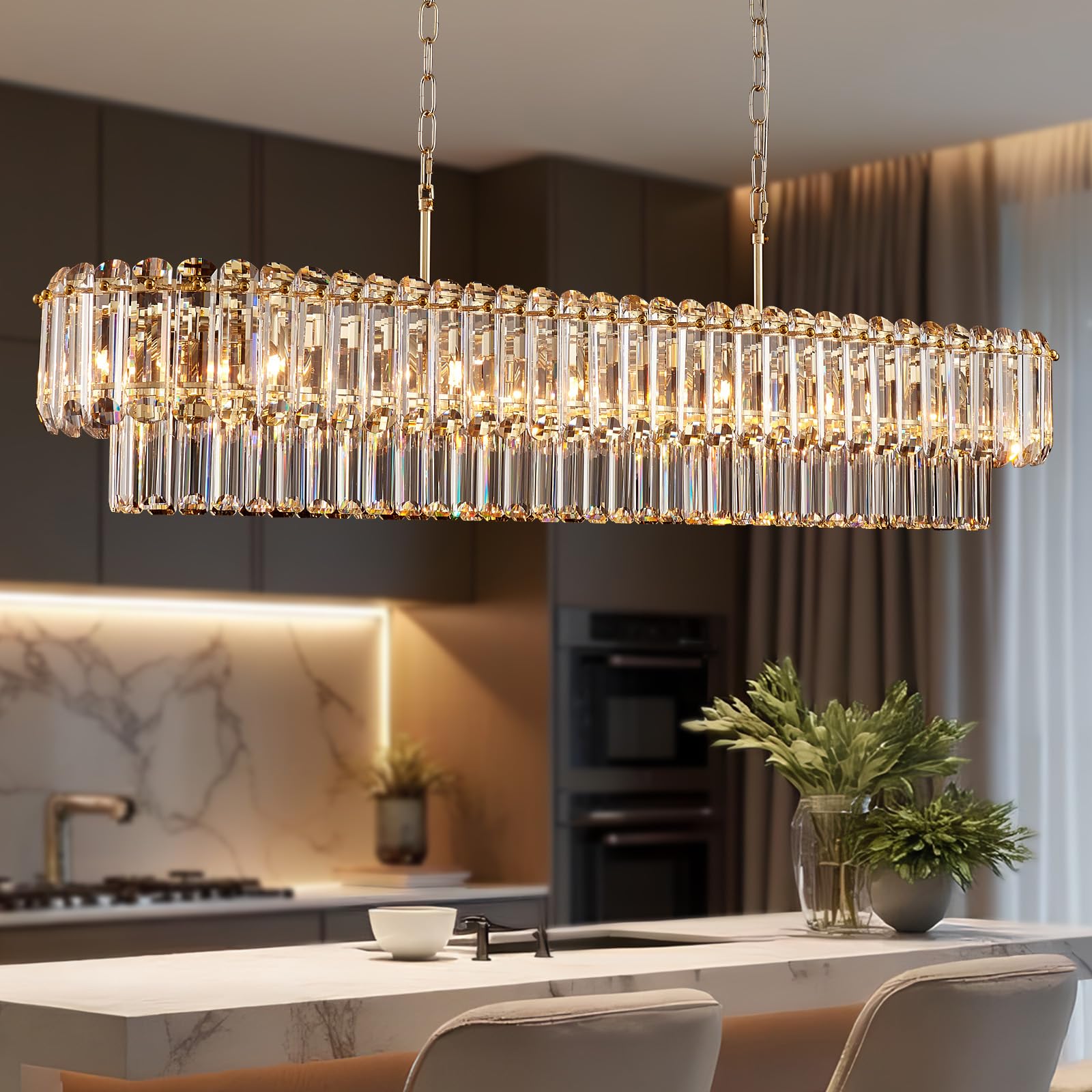 SHEKAITAO L50in Champagne Gold Crystal Chandeliers 20-Light Modern
