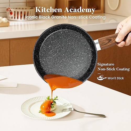 Miniatura 2 de Kitchen Academy Juego de ollas y sartenes antiadherentes, antiadherentes, utensilios de cocina de inducción de granito negro, juego de sartenes