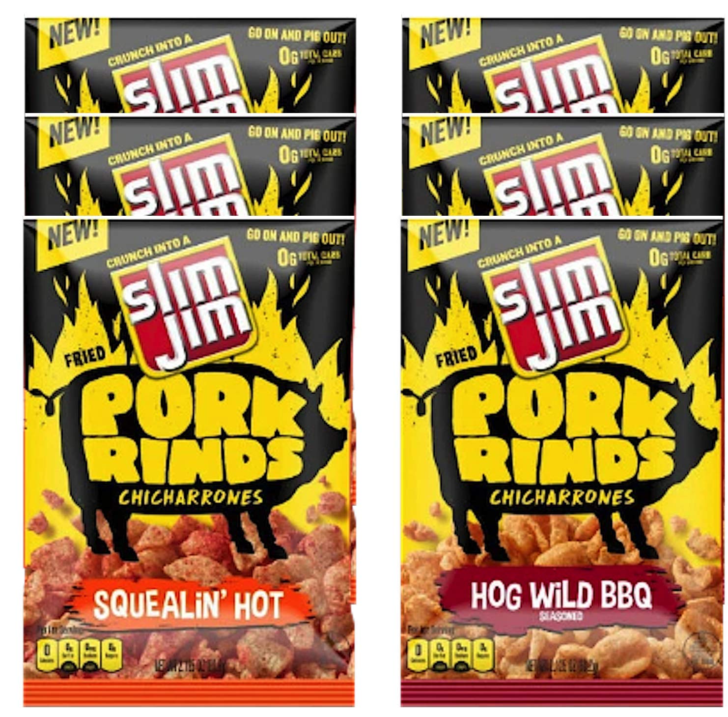 NEW Slim Jim Pork Rinds Chicharrones Squealin' Hot & Hog
