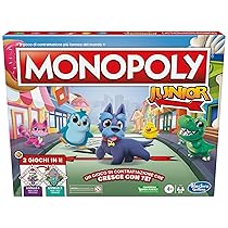 Hasbro Gaming Monopoly Junior – 2 Giochi in 1, Gioco da Tavolo con Tabellone Fronte-Retro per 2-6 Giocatori, Gioco per Bambini e Bambine dai 4 Anni in Su