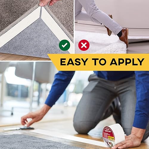 Miniatura 3 de Trazon Cinta adhesiva de doble cara para alfombras de suelo de madera dura y alfombras de área, cinta adhesiva fuerte y extraíble, cinta adhesiva