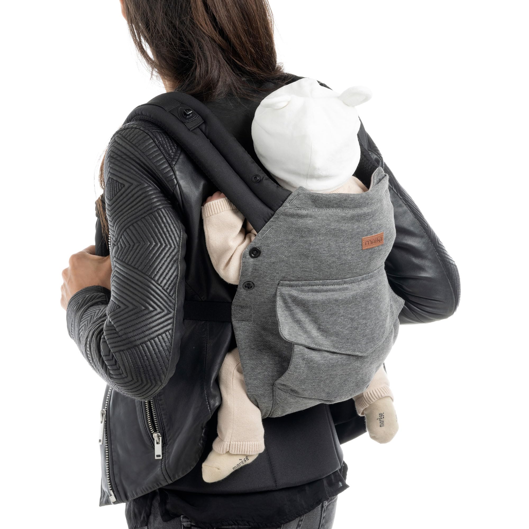 MAÏKA Porte-bébé cocooning | dès la naissance et jusqu'à 15 kg | position ventral et dorsal | bretelles rembourées | tissu épais et chaud avec capuche pour protéger bébé