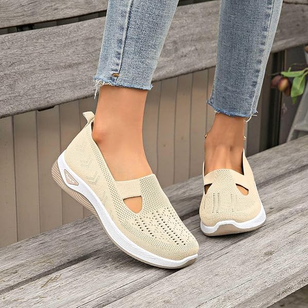 Orthopädische Schuhe Damen Slip on Sneaker Damen Gewebt Atmungsaktiv Turnschuhe Leicht Laufschuhe Sportschuhe Bequeme Schlupfschuhe Walkingschuhe Arch Support Schuhe - 4