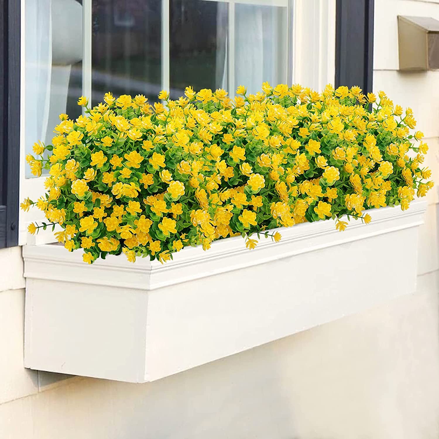 8 Piezas Flores Artificiales Flor Falsas Arbustos Verdes Balcón Resistentes a los Rayos UV Plantas para Colgar Verde Plantas Artificiales Eucalipto para Ventanas Bodas Fiestas(Amarillo)