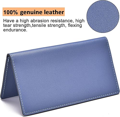 Miniatura 5 de Fundas negras para chequeras personales duplicadas, de cuero auténtico, para chequeras y carteras para mujeres y hombres, Gris azul, Classic