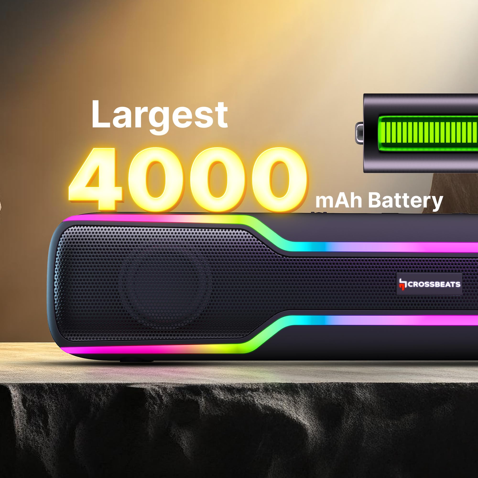 CrossBeats Blaze B50 (2026) Bluetooth 50W Soundbar Gaming RGB Light, AUX, BT, SD Card, USB &FM, 8 Hrs Playtime Fast Charge Sound bar smart tv with Built-in mic, Speaker for Mobile, PC, Laptop - Black — Amazon image 11