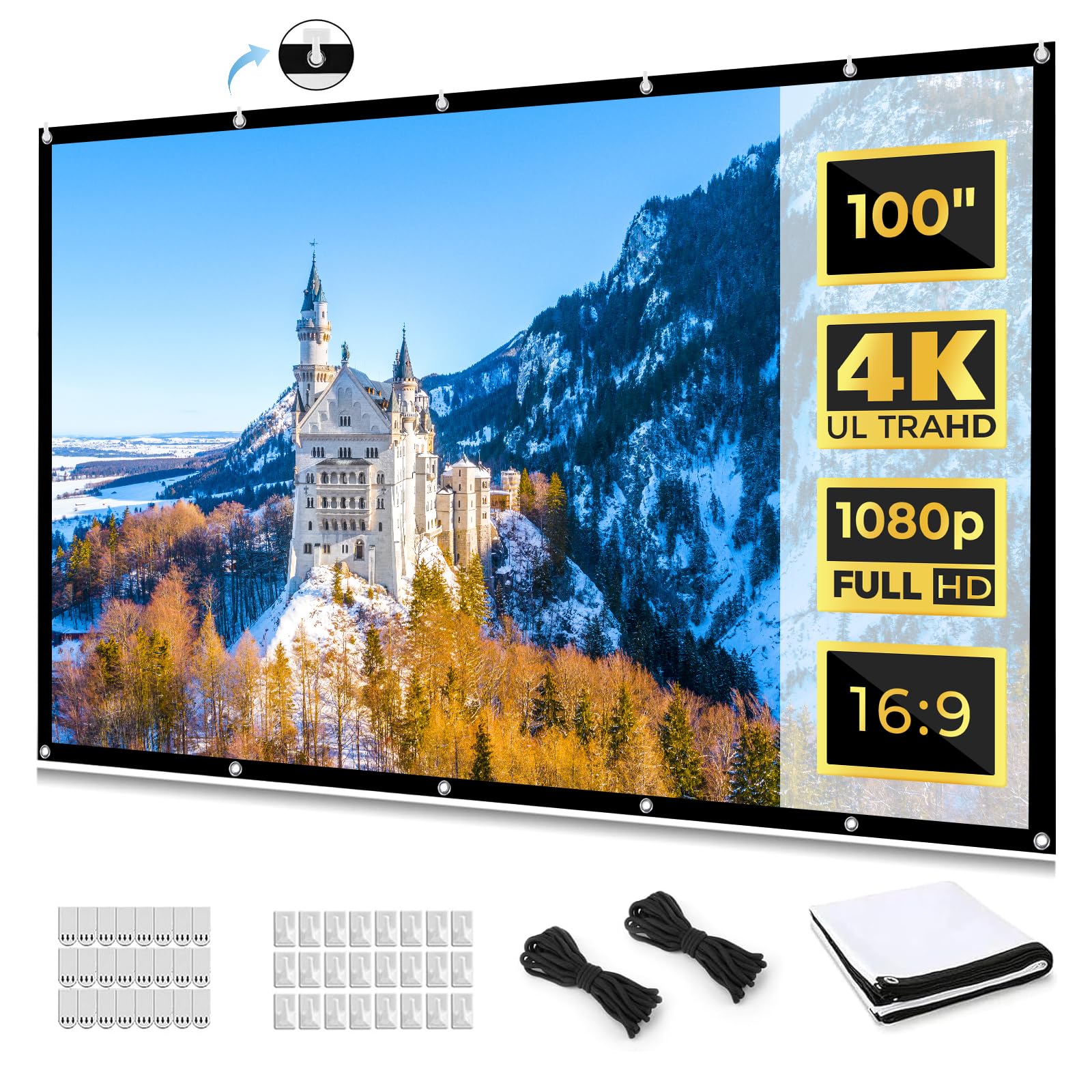 Outdoor Projector Screen with Stand 100 Inch: Portable Projection Screen for Outside Theater Home Backyard Movies