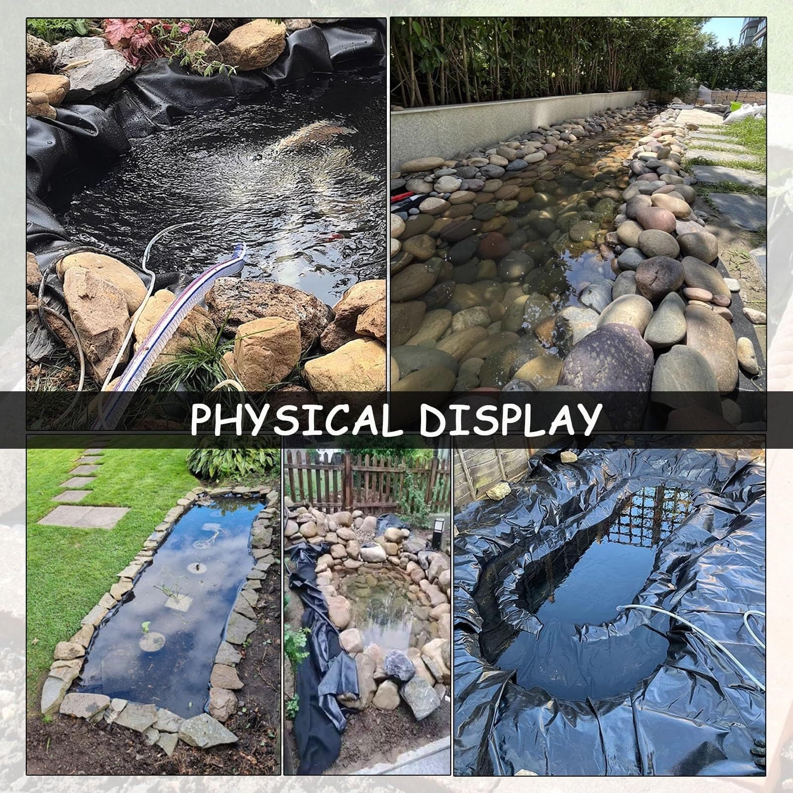 Revestimiento for estanque, lona flexible negra resistente for exteriores, for peces, koi y jardín acuático. Membrana impermeable de 4 x 6 m, 7 x 8 m y 8 x 10 m, lámina de plástico de polietileno.(5x5