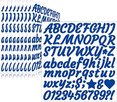 730 Pieces 10 Sheets Letter Stickers,Self Adhesive Waterproof Mailbox Numbers Stickers,Alphabet Decals for DIY,Bulletin Board,Window,Door,Sign,Bike,Car,Laptop,Scrapbook Blue, 1 Inch