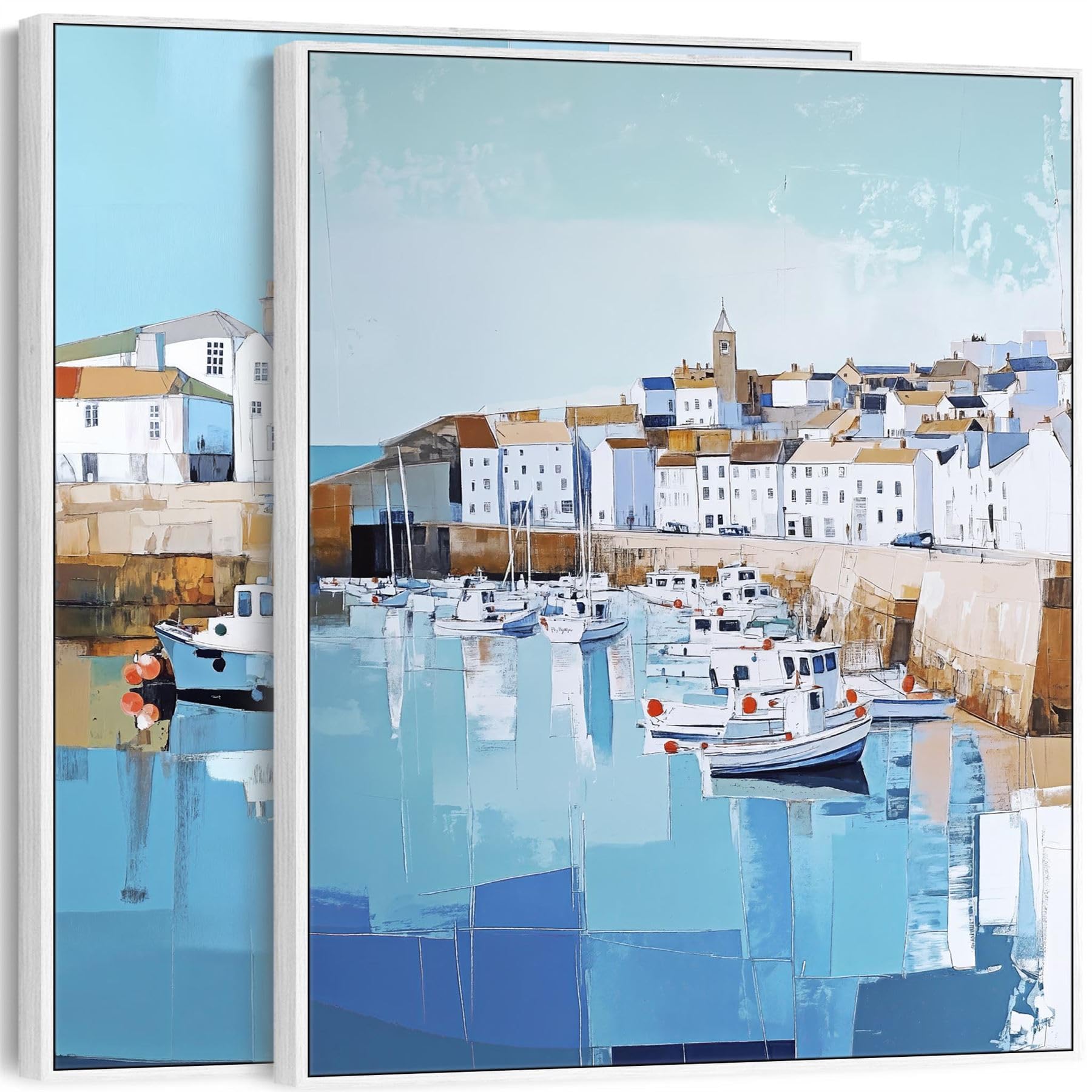Wallfillers Cornwall Memories Framed Seaside Canvases - Coastal Pair of Artwork (175cm x 100cm)