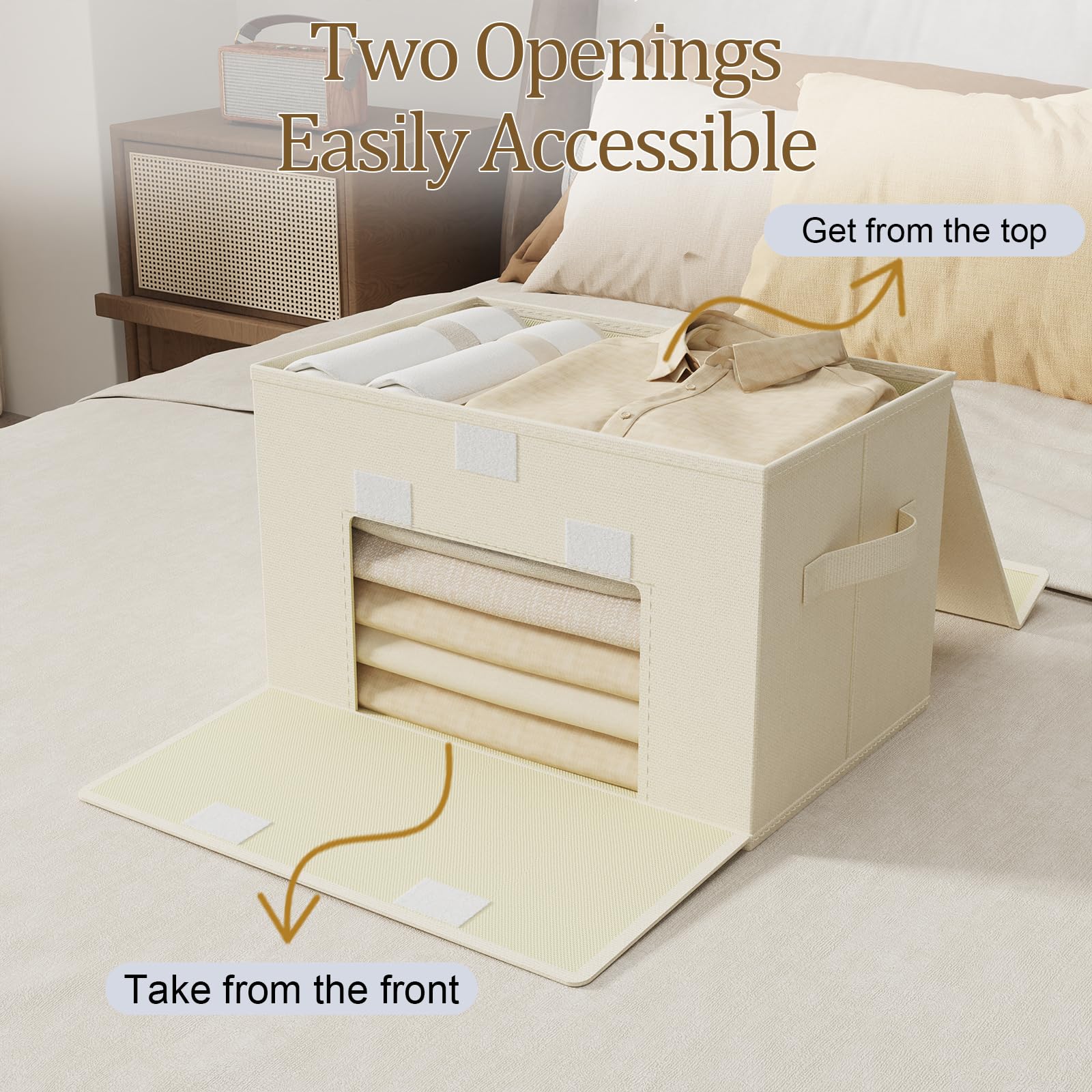 Cubo di Stoccaggio in Tessuto, Cesto Portaoggetti con Coperchio, Organizzatore di Vestiti con Manici, Utilizzato in Camera da Letto o Soggiorno, 4 Pezzi, 26x20x17cm, Beige