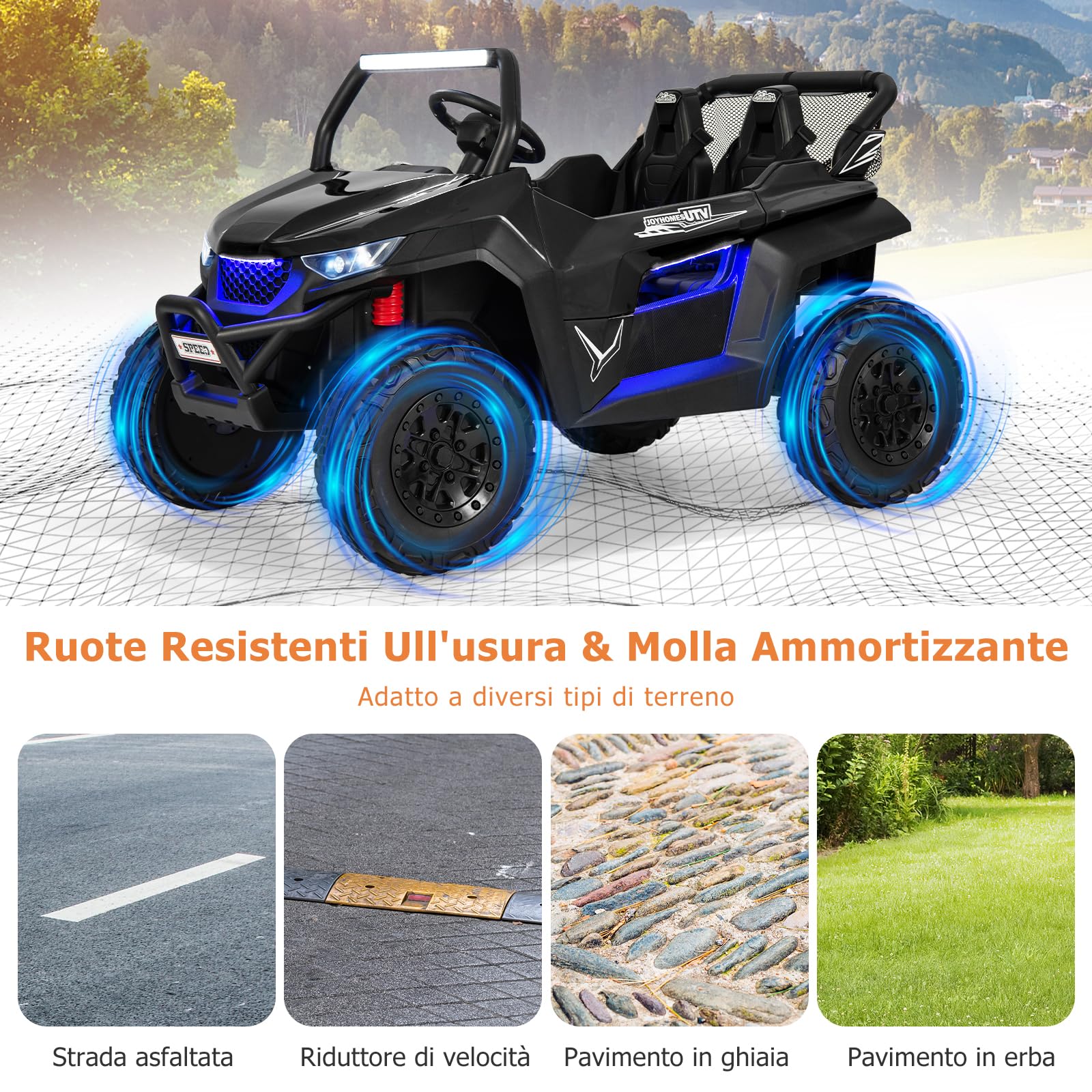 GYMAX Auto Elettrica per Bambini a 12 V, Veicolo per Bambini a 2 Posti con Telecomando, Fari, Musica, Luci e Borsa per Conservazione, per 3-8 Anni (Nero)