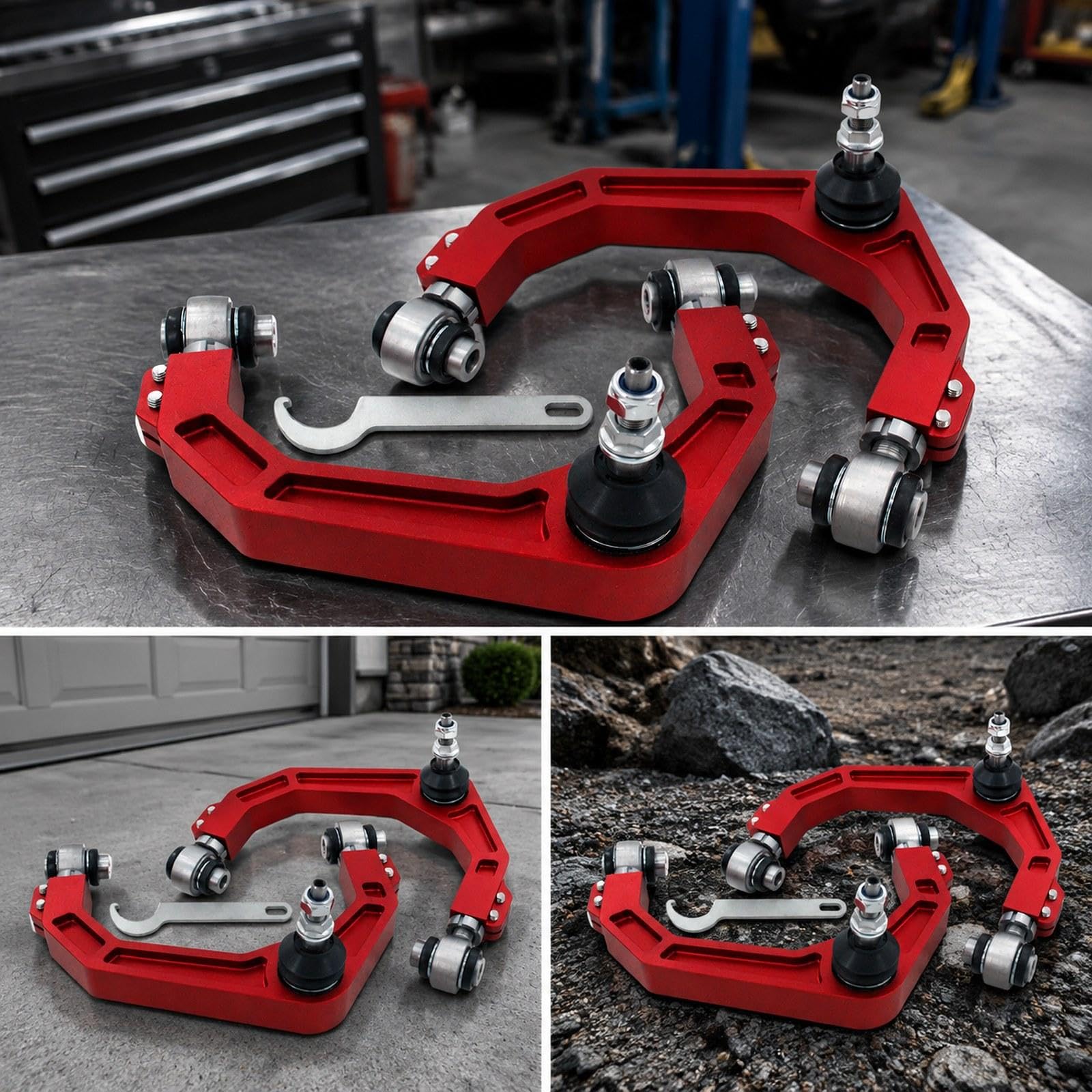 Kit de 2 Brazos de Control Superiores, Accesorios de Repuesto para Automóviles, Amortiguador Perforado de Aluminio Billet, Apto para, 1500, Rojo