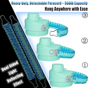 Haloera Chug Cap for YETI Lid Replacement, with Paracord Handle for YETI Rambler Bottle 12 18 26 36 64 oz Accessories, Detachable Gasket & Handle(Reversible) - Seafoam