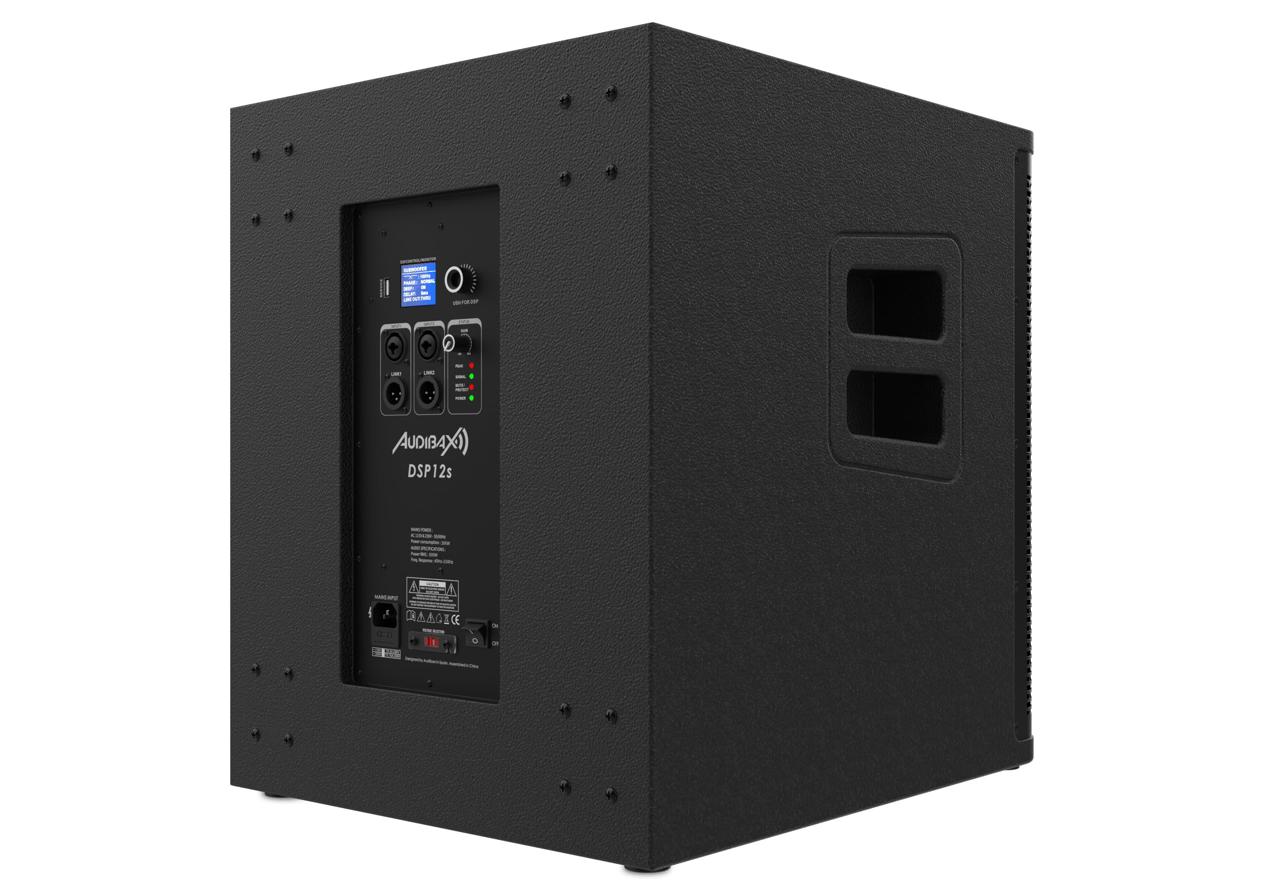 Audibax DSP12s - Enceinte Active 12" avec DSP - Enceinte Puissante - Puissance 400W - DSP Interne Orofessionnel pour l'Égalisation et les Modes de Lecture - Subwoofer Connecté Électriquement