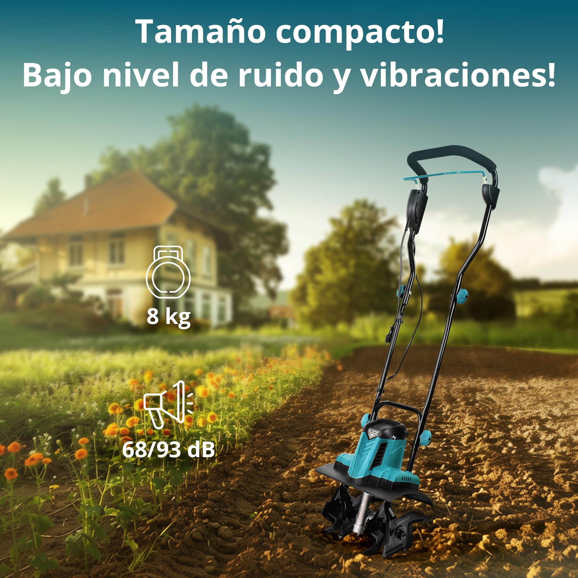 Könner & Söhnen KS 1000T E - Piqueta eléctrica de Metal (36 cm de Ancho de Trabajo, hasta 22 cm de Profundidad, 1000 W, 230 V, 8 kg, fresadora de jardín para parcelas de Patio, Flores y Jardines)