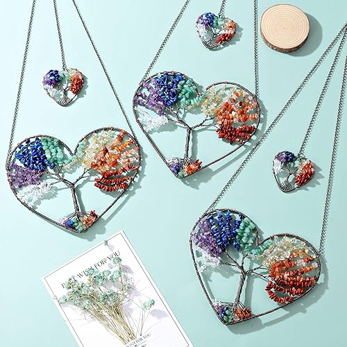 Miniatura 9 de 7 piedras de cristales de chakra, adorno colgante de corazón, piedras preciosas de reiki, decoración de árbol de la vida, decoración de pared de