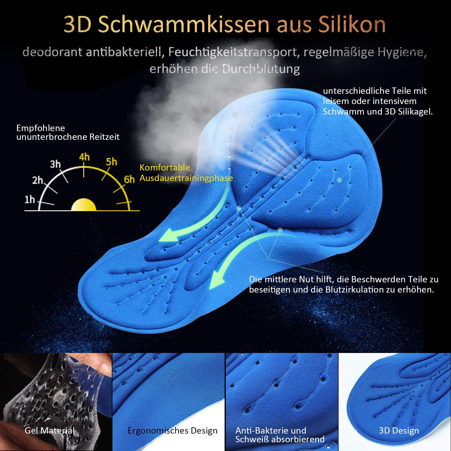Radunterhose Herren -Fahrradhose Herren Gepolstert -Radfahrer Unterhose -Fahrradunterhose mit Sitzpolster -Radlerunterhose -Radfahren Unterwäsche mit 3D Gel