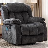 CANMOV Grey Fabric Swivel Rocker Recliner with Massage, Heat & Vibration - 360° Swivel, Rocking, 350lbs Capacity Chair
