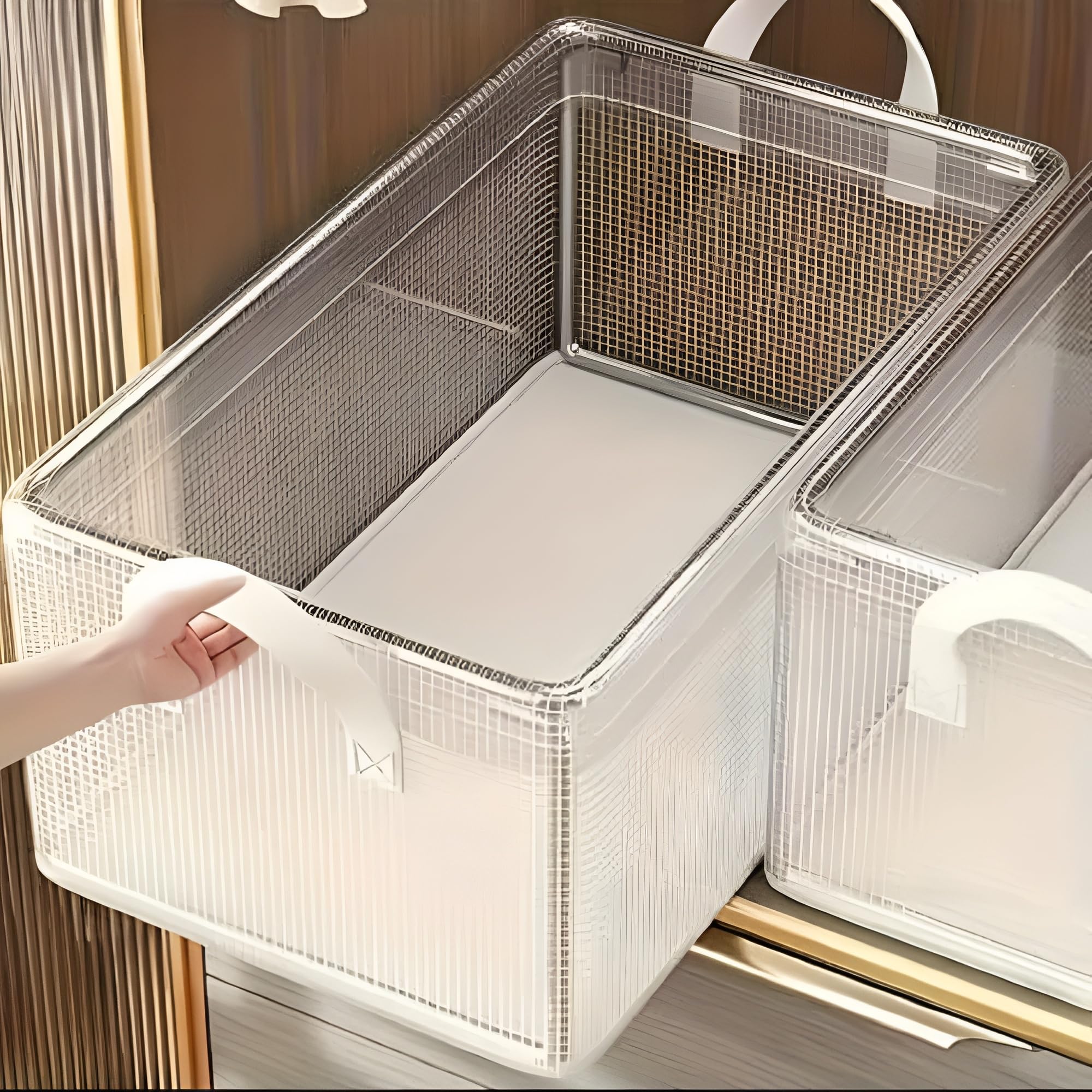 Foldable Transparent Linen Storage Box with Handle | Clear Wardrobe Organizer for Clothes, Sarees, Blankets & Toys | Stackable Closet Organizer Box for Home & Almirah-image-11