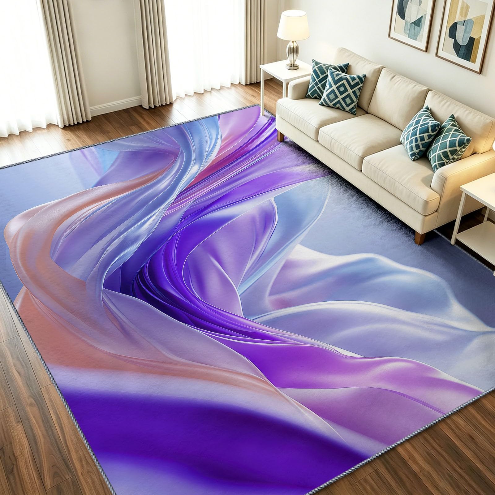 Tapis 60 x 90 cm poil ras ultra doux et moderne abstrait 3D lavable
