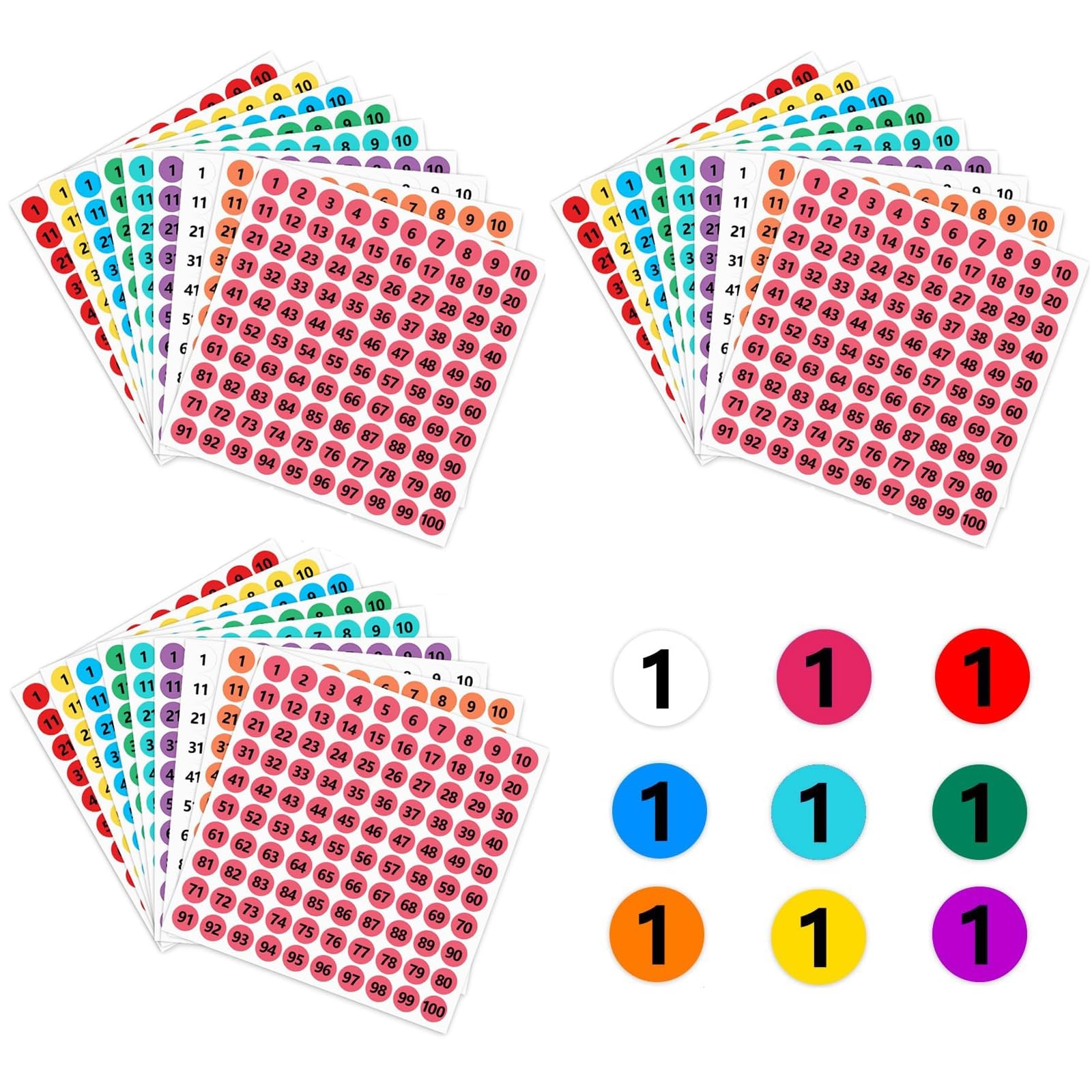 54 Sheets Small Self Adhesive Number Stickers, 1 to 100 Sticky Round Number Labels for Sorting, Organizing, Storage Boxes, Lockers, Office&School Supplies,10 mm