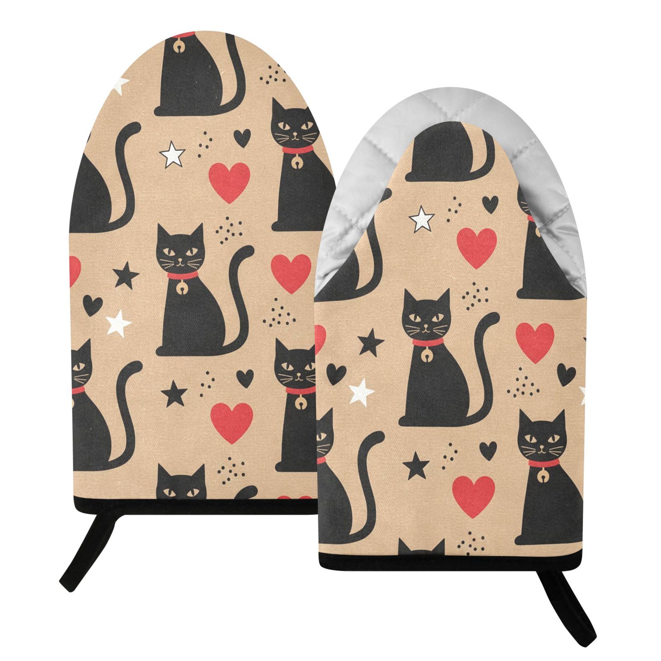 Kutsu Cats Oven Mitts for Kitchen, Heat Resistant Cotton Oven Gloves for BBQ Baking Cooking, Breathable Kitchen Essentials, 2 pcs