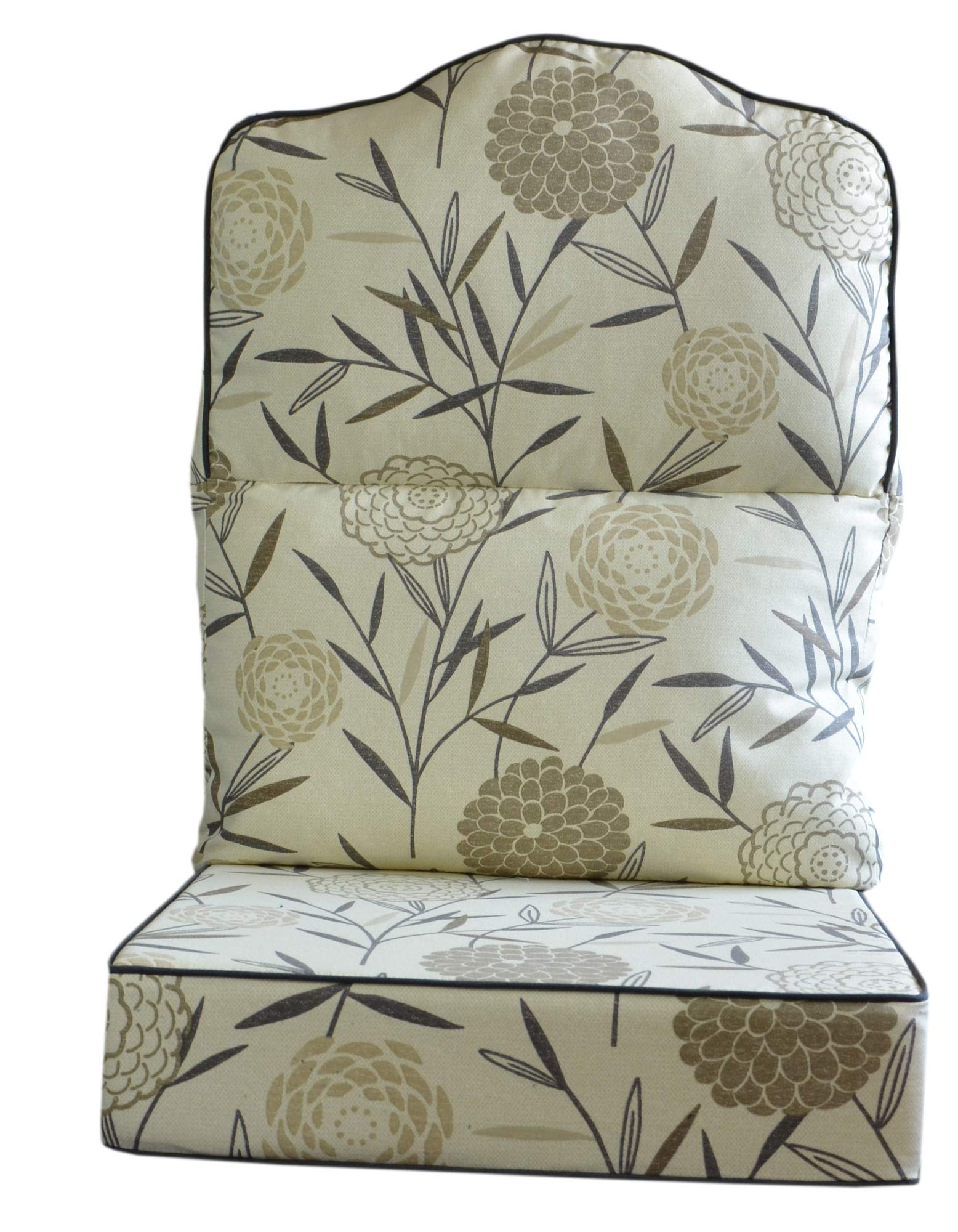 High Hump Back NEW CANE CHAIR CONSERVATORY CUSHIONS Conservatory Wicker Rattan Furniture by GILDA (Bamboo Natural with Grey Piping)