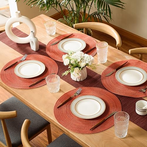 Miniatura 6 de FunWheat Juego de 6 manteles individuales redondos trenzados, fáciles de limpiar, para mesas de comedor, tejidos resistentes al calor, 15 pulgadas,