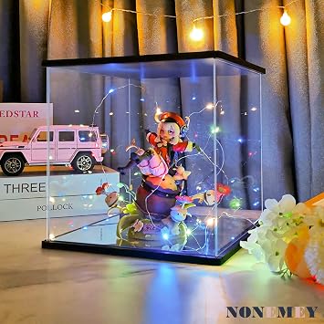 NONEMEY Clear Acrylic Display Case with Two Kind of Lights, Dustproof Diecast Model Show Box,Countertop Box Cube Organizer Stand Dustproof Protection Showcase for Collectibles (6x6x6inch;15x15x15cm)