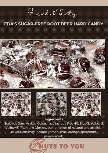 Miniatura 2 de Nuts To You - Caramelo duro de cerveza de raíz sin azúcar de Eda, de 1 libra, sin azúcar, cero carbohidratos, sin grasa, a granel en caja, envueltos