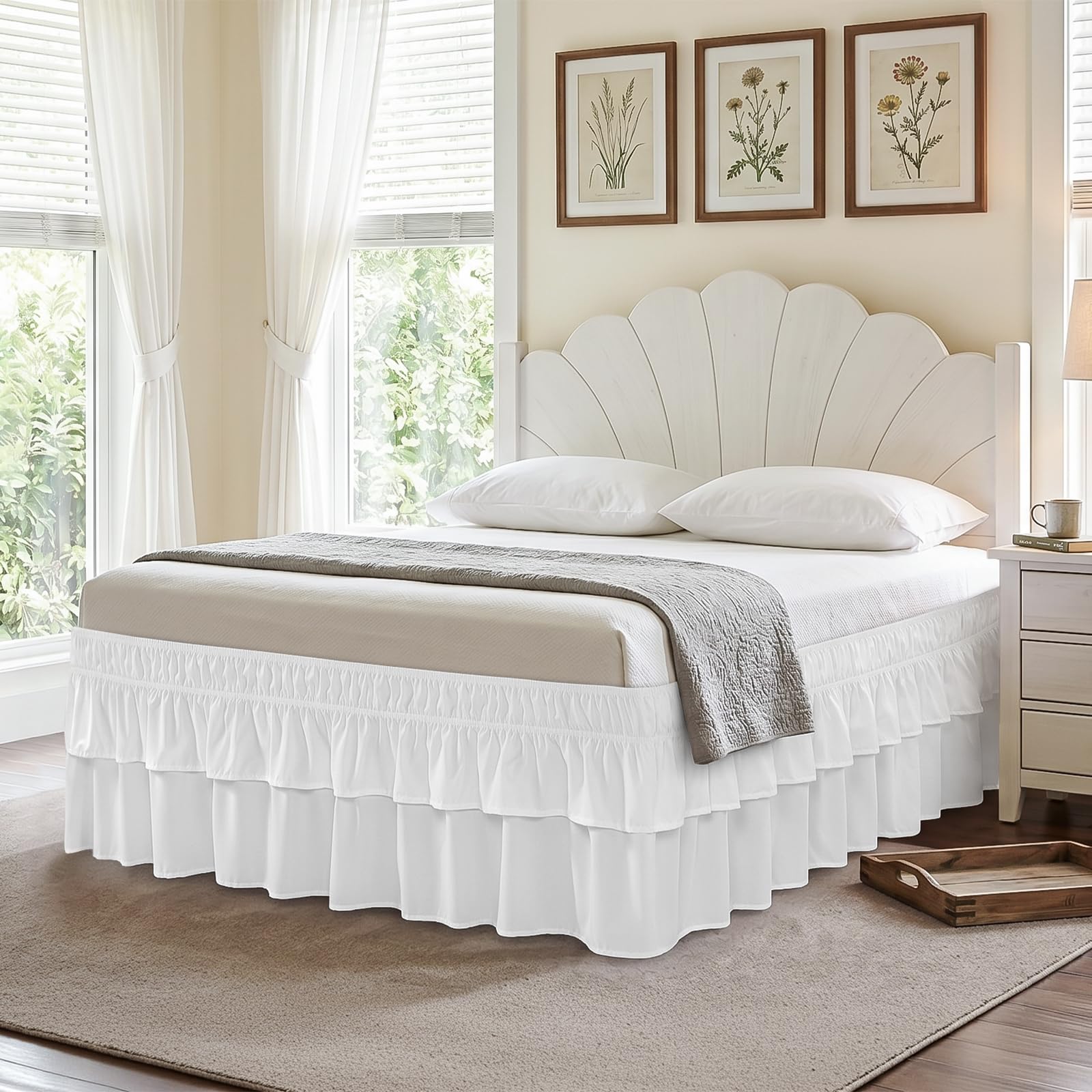 Amazon.com: RIMELA Queen Size Ruffle Bed Skirt 14 Inch Drop