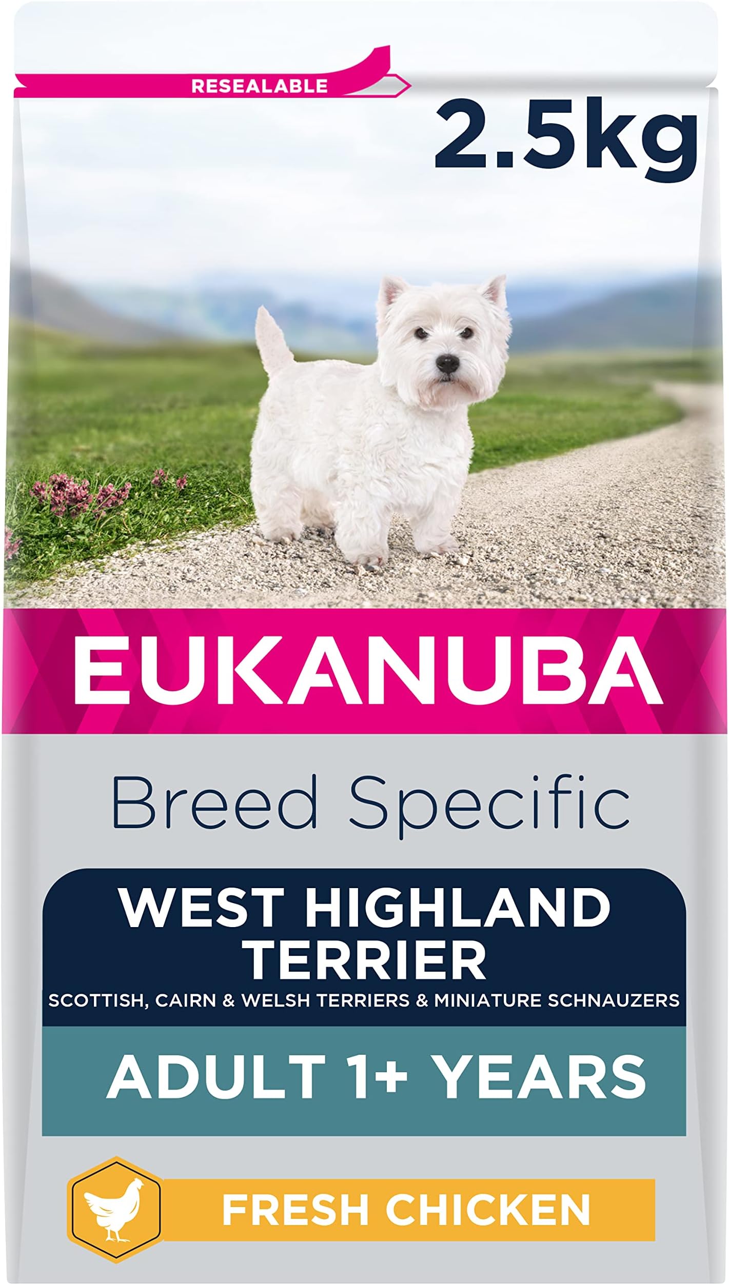 Complete Dry Dog Food for Adult West Highland Terrier Breed Types with Fresh Chicken 2.5 kg
