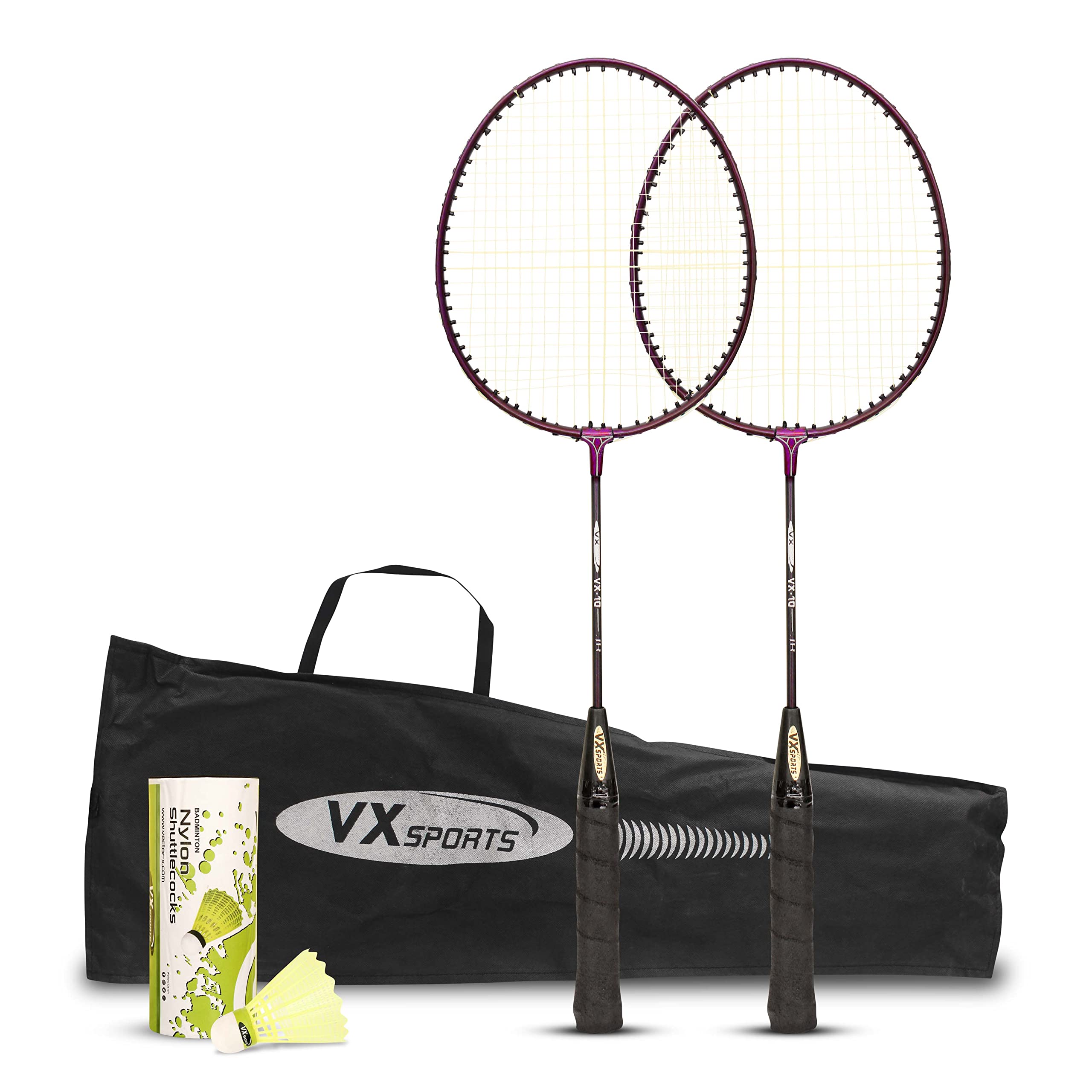 Vector X VXB-10 Aluminum Badminton Racket Pack of 3 Pieces Nylon Shuttles with Full-Cover Set