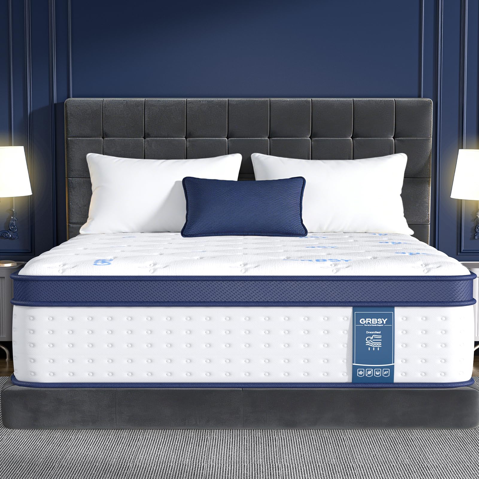 Photo 1 of 14 Inch Queen Mattress, Upgraded 7-Zoned Support Hybrid Queen Size Mattress In A Box with Cooling Gel Memory Foam & Pocket Coils for Back Pain Relief, Assembled in USA, Motion Isolation, Medium Firm