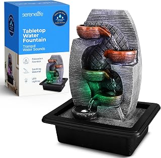 SereneLife Tabletop Water Fountain, Home Decor Soothing Sound Machine with Automatic Pump, Zen Relaxing Decor for Meditation, 15.7" Tall