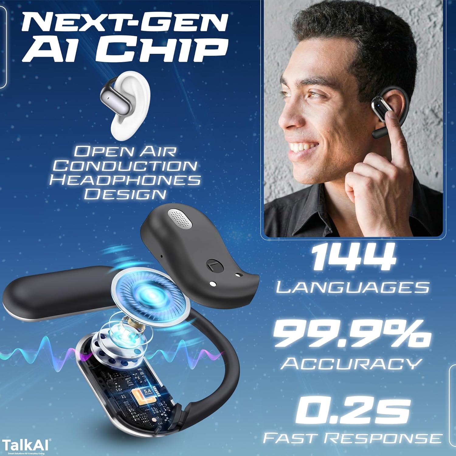 Al Translation Earbuds, Real-Time Translator Earbuds with 164 Languages, Bluetooth 5.3 Wireless Earbuds for Travel & Learning, Smart Translation Modes with Charging Case - Image 2