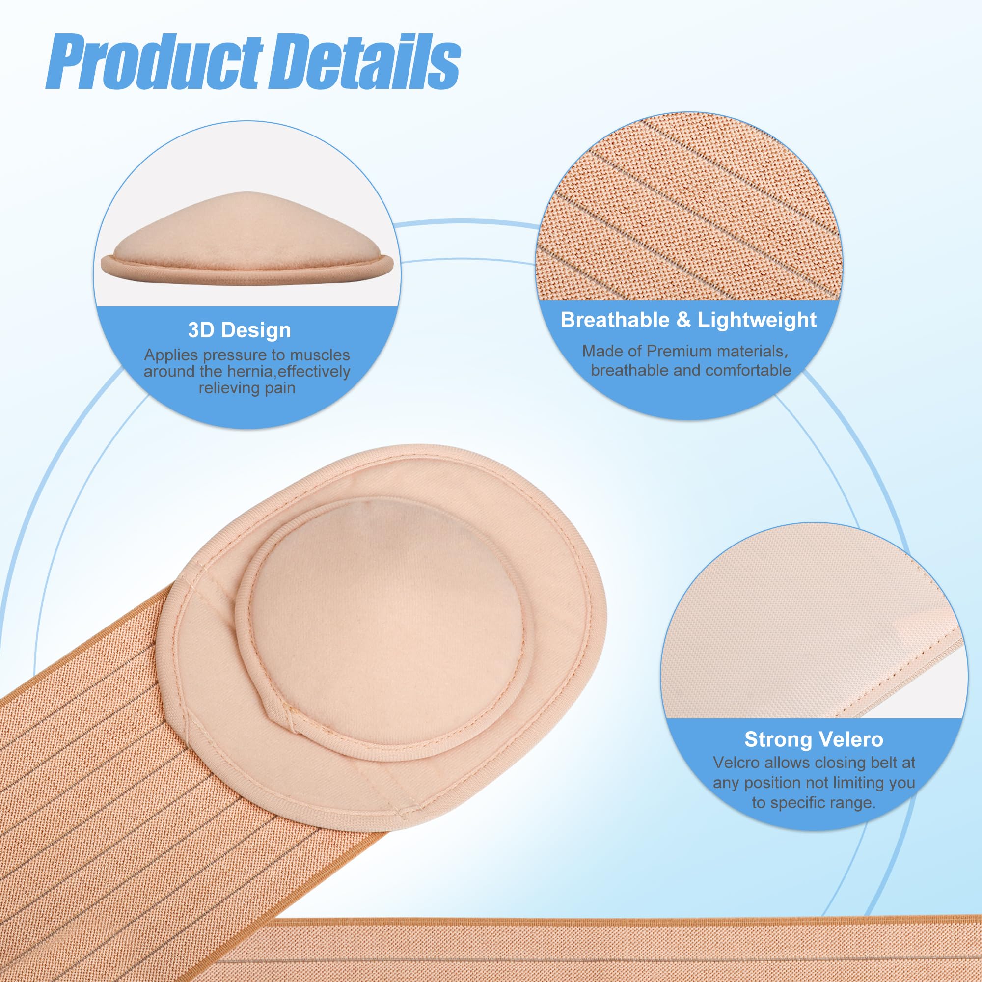 NIdreamCE Umbilical Hernia Belt with Compression Pad Abdominal Support Binder for Men and Women Belly Button Navel Hernia Support Relieve Pain for Incisional, Ventral, Inguinal Hernia (Medium)