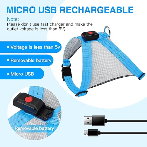 Miniatura 10 de Arnés para perro con luz, arnés LED reflectante que brilla en la oscuridad para caminar por la noche, chaleco de seguridad para perros medianos,