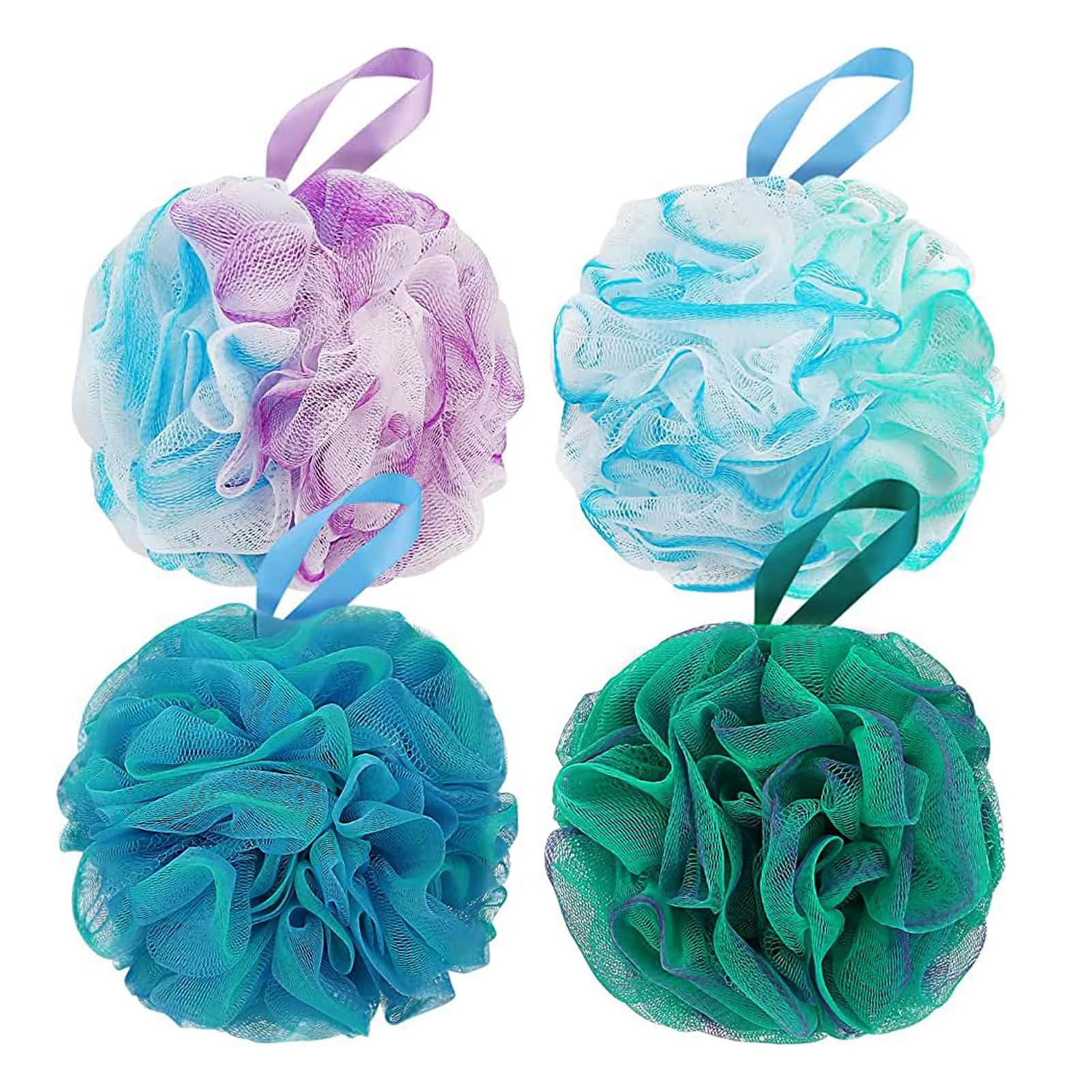 Duschschwamm, 4 Stück Badeschwamm, Duschschwamm Körper, Body Scrubber Sponge, Loofah Netz Duschblume, Peeling Schwamm für Körperpeeling, Körperbürste
