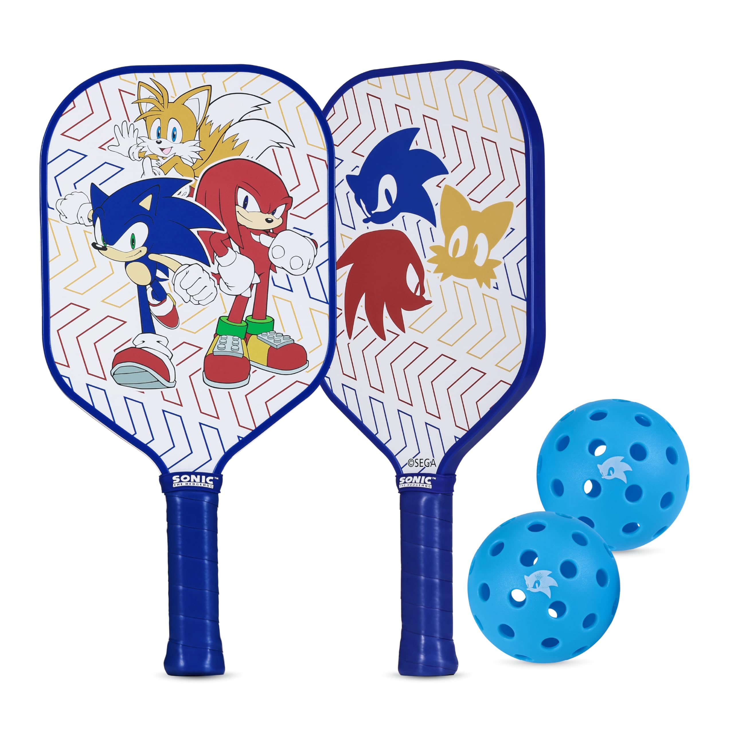 Sonic – Set di 3 pezzi in fibra di vetro con pagaia in fibra di vetro resistente e pickleballs, pagaia leggera ad alte prestazioni per giochi interni ed esterni