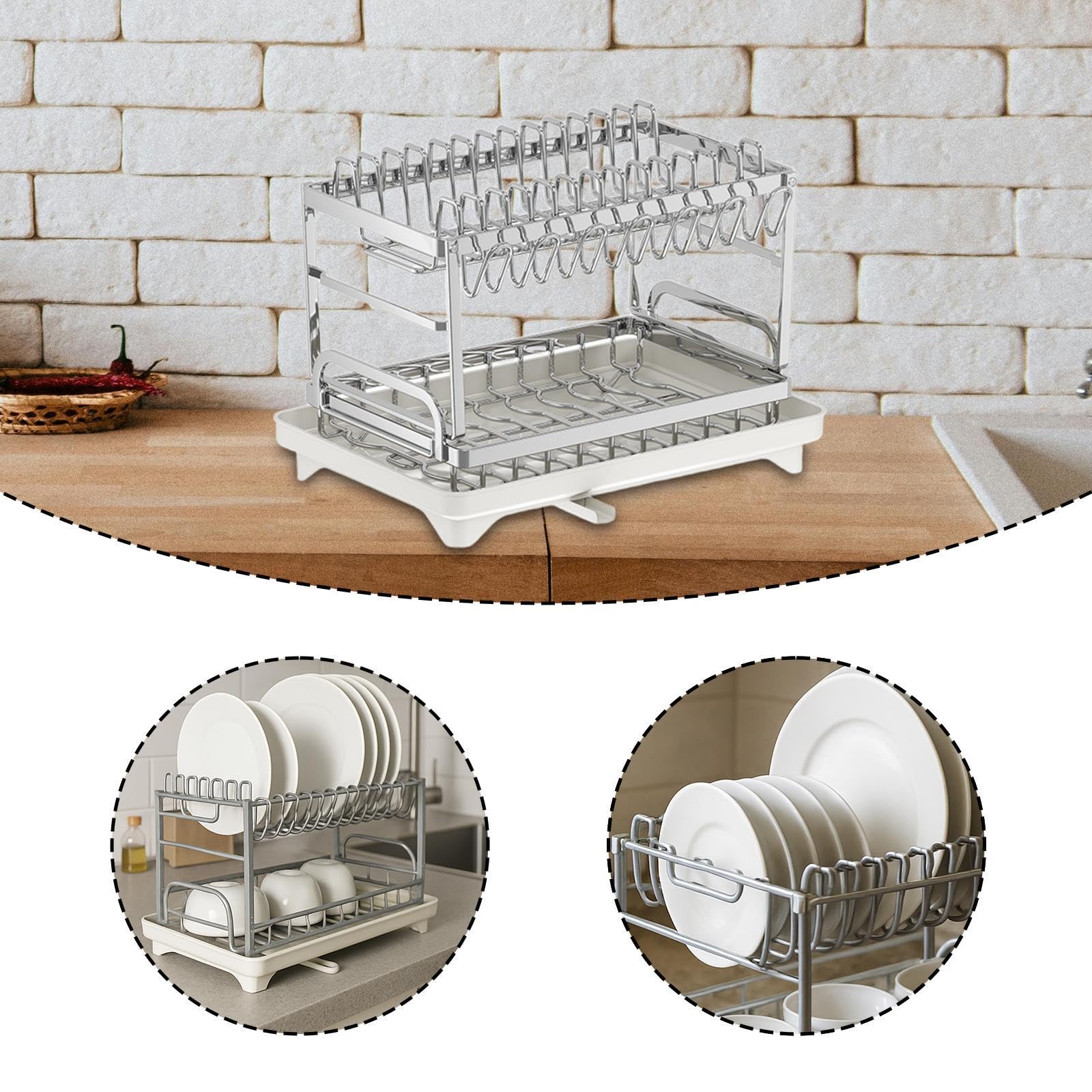 Escurridor de Platos Rejilla de Drenaje Organizador de Cocina Y Soporte para Tazones con Construcción Robusta de Acero Inoxidable Adecuado para Famil