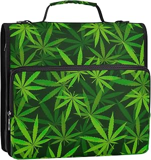 Hemp Cannabis Leaves 1 1/2 Inch Binders 3 Ring Zippered Binder Organizer School Binder Bag with Shoulder Strap Travel Portfolio Hold 500 Sheets Holder