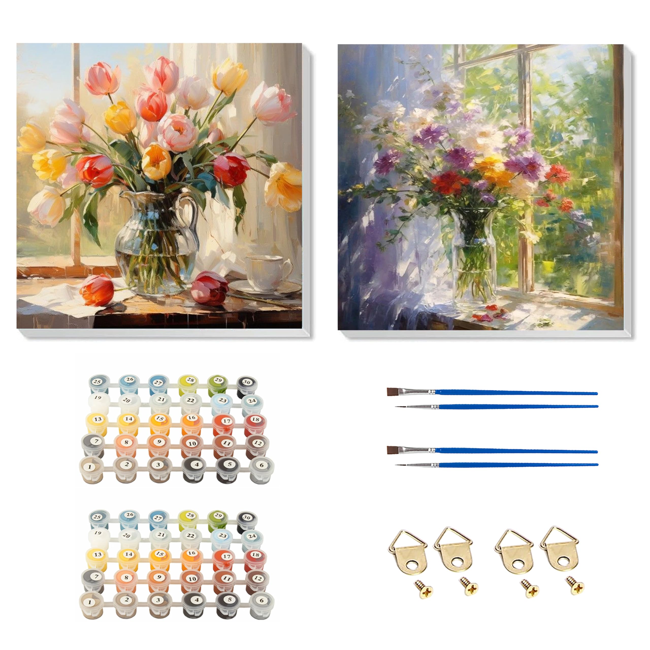 Bougimal Pintar Por Numeros Adultos Paisaje Incluir Pinceles Y Pintura Acrilica, Flores De Colores 16, Sin Marco 28 X 35cm