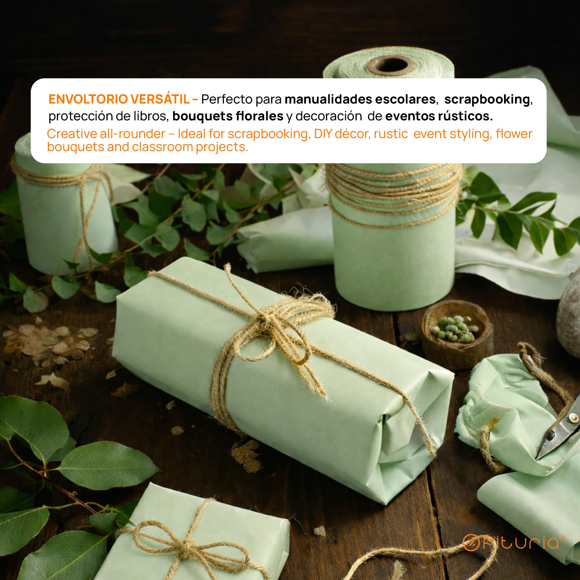 OFITURIA Papier kraft pastelowy zielony - rolka 0,60x15m - 3 rolki - papier do pakowania prezentów i opakowań do paczek, DIY i przeprowadzki; wytrzymały, łatwy do cięcia, idealny do majsterkowania