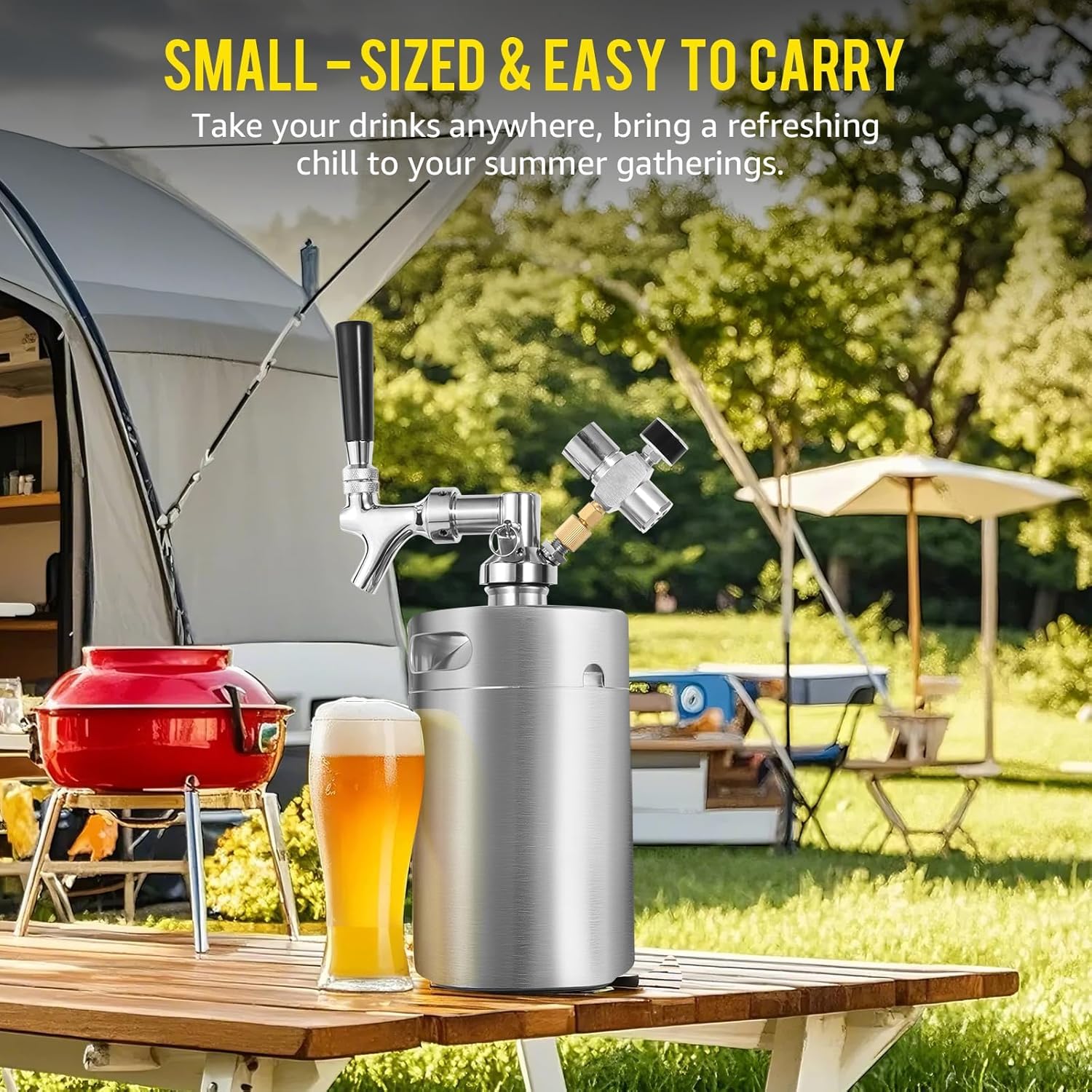 Mini sistema Kegerator de 2 L, barril de acero inoxidable con manómetro y grifo de cerveza, dispensador portátil de cerveza de barril para elaboración casera, fiesta, bar