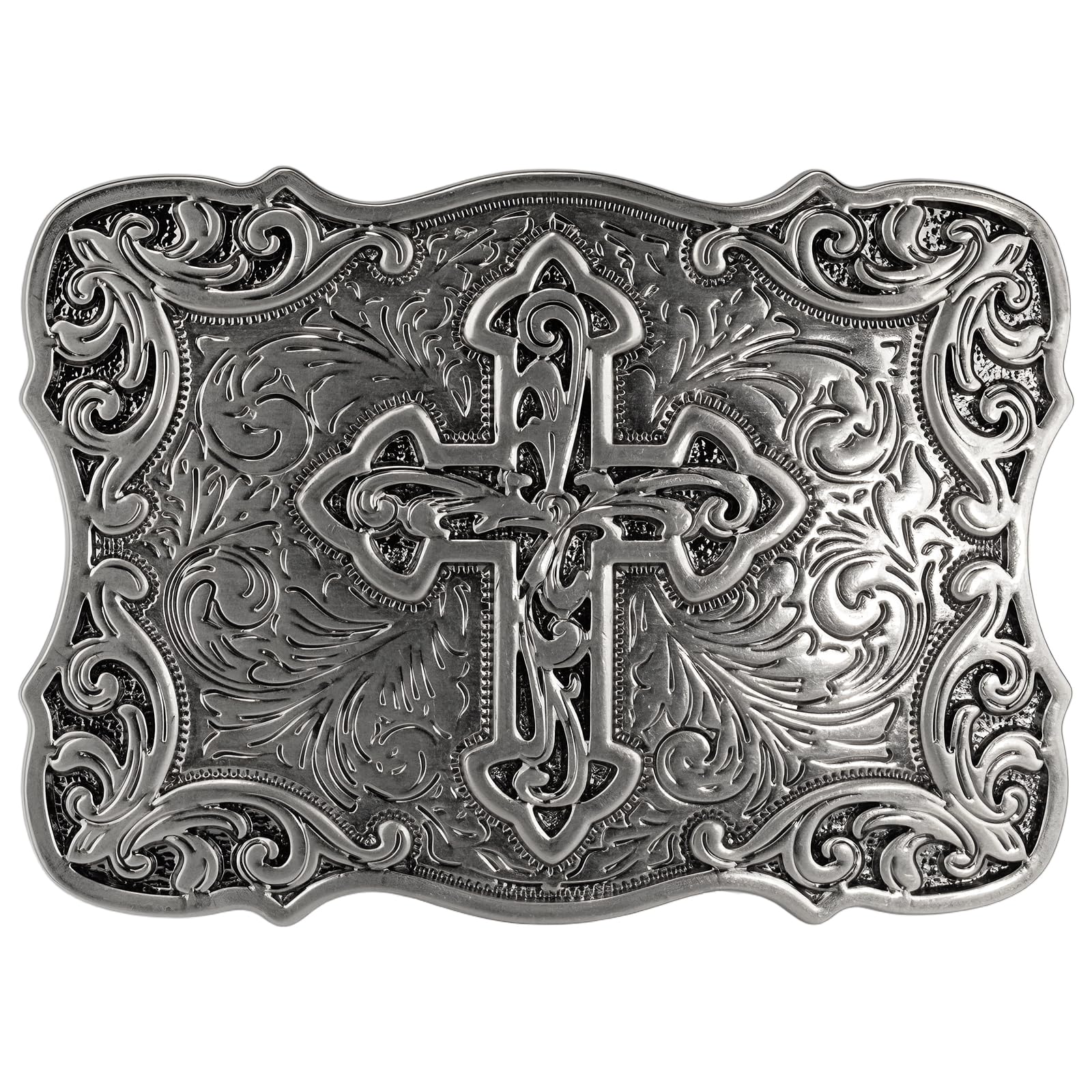 TYWestyles Vintage Celtic Pattern Cross Belt Buckle For Men Women (Antique Silver Cross-02, Large)